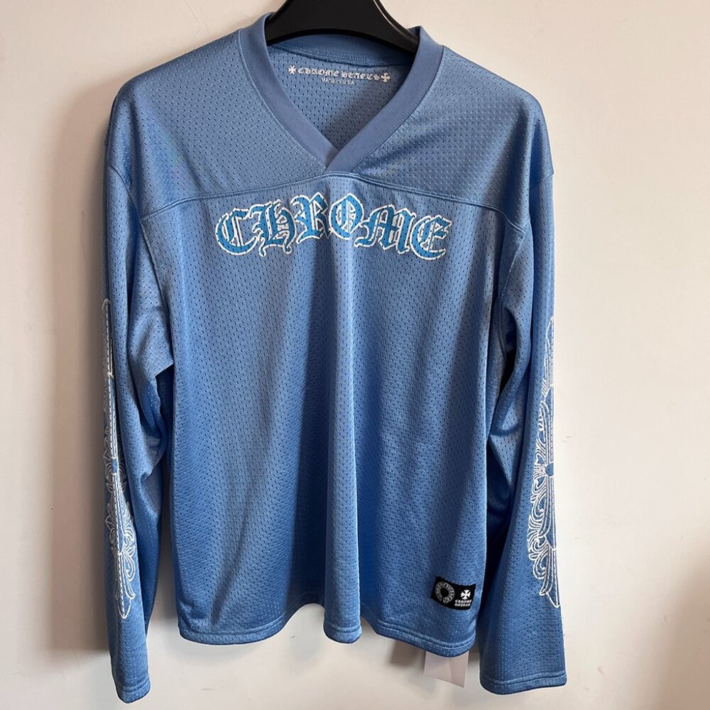 Chrome Hearts Blue V Neck Long Sleeve Sweatshirt - Picture 1 of 7